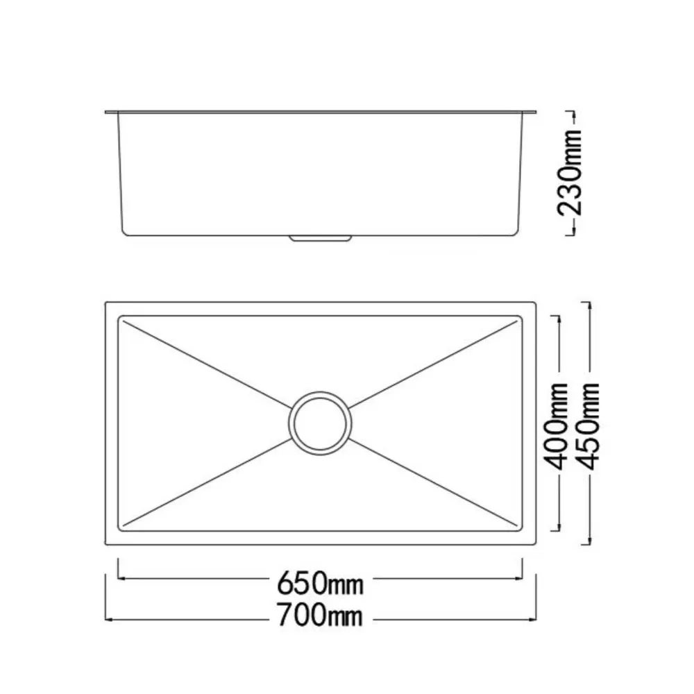 BSQ-7045-BEE-Nano-Bee-Embossed-316-Stainless-Steel-Sink-Technical-spec-drawing